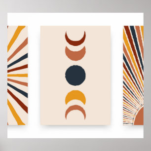 Abstrakt Sol Måne Boho Poster
