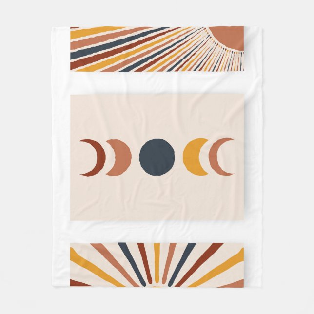 Abstrakt Sol Måne Boho Poster Fleecefilt (Framsidan)
