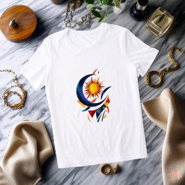 Abstrakt Sol och Måne T-Shirt | Färgrik Celestial