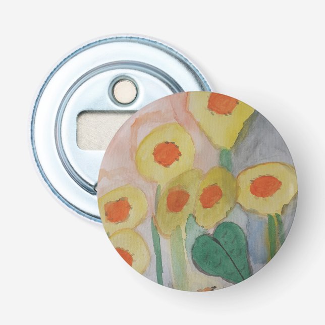 Abstrakt Solblommor Button Bottenöppnare Flasköppnare (Framsidan)
