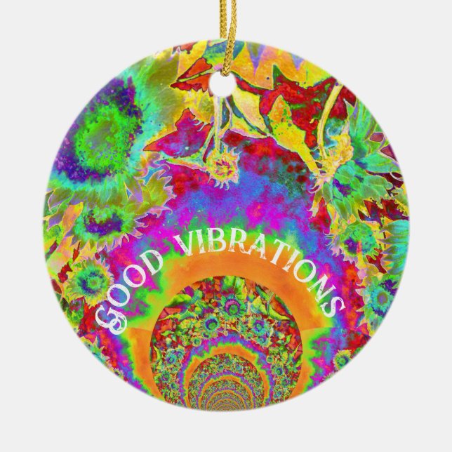 Abstrakt solblommor | funky, blommor julgransprydnad keramik (Framsidan)