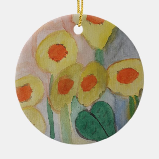 Abstrakt Solblommor Keramiska prydnadsföremål Julgransprydnad Keramik (Framsidan)