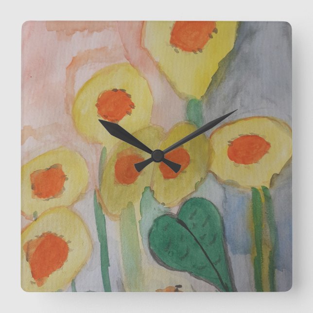Abstrakt Solblommor Square Clock Fyrkantig Klocka (Framsida)
