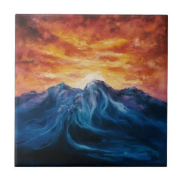Abstrakt Solnedgång i bergsområden Kakelplatta