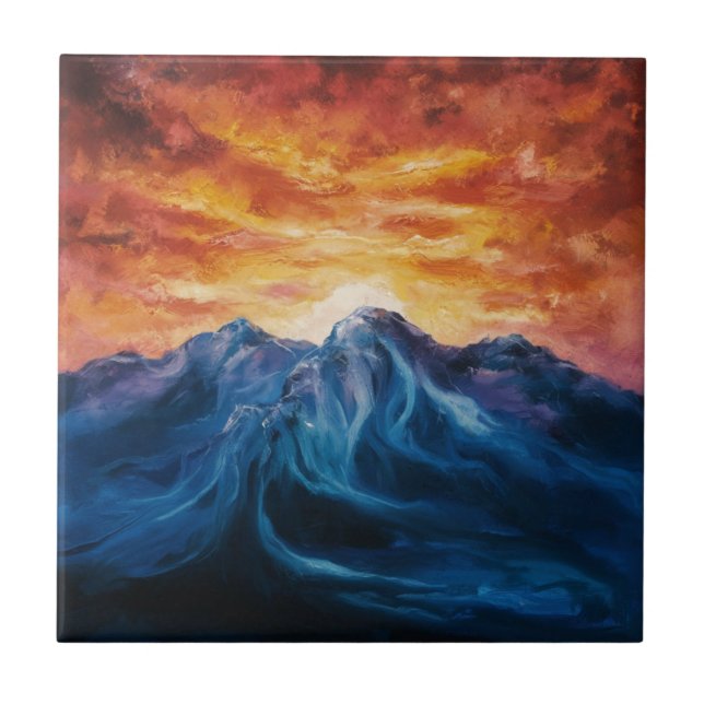 Abstrakt Solnedgång i bergsområden Kakelplatta (Framsidan)