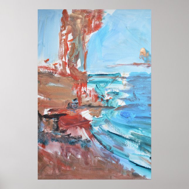 Abstrakt solnedgångskust & röda klippor poster (Framsidan)