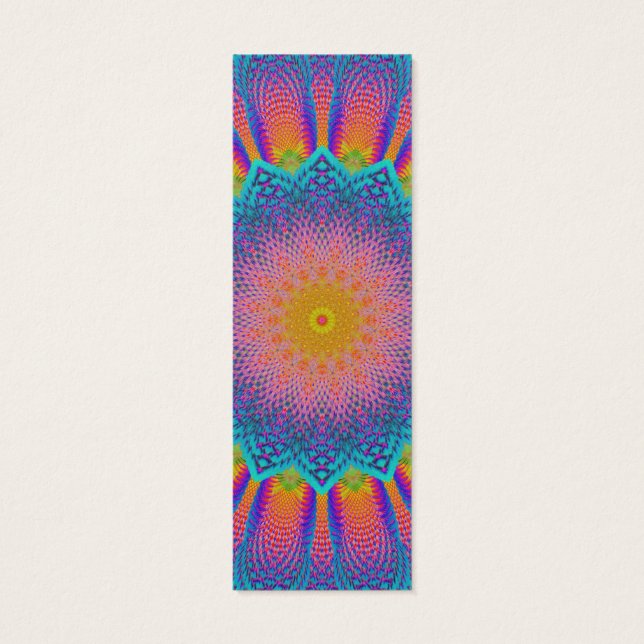 Abstrakt Solros Fractal Pixel Blue Bookmark Litet Visitkort (Baksidan)
