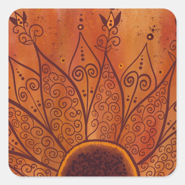 Abstrakt Solros Mönster Fyrkantigt Klistermärke (Framsida)