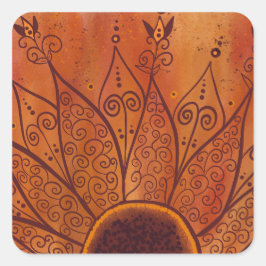 Abstrakt Solros Mönster Fyrkantigt Klistermärke