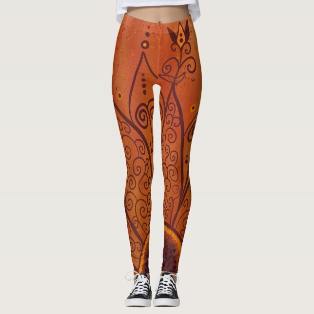 Abstrakt Solros Mönster Leggings (Framsida)