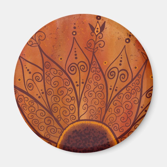Abstrakt Solros Mönster Magnet (Framsidan)