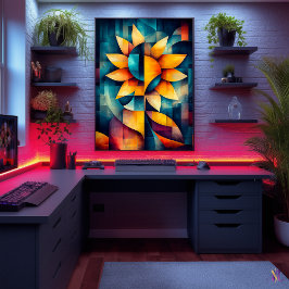 Abstrakt Solrosartikel - Geometriskt blodtryck i f Poster