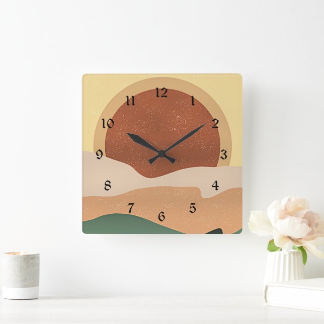 Abstrakt Soluppgång, minimalism, Fyrkantig Klocka (Hem)