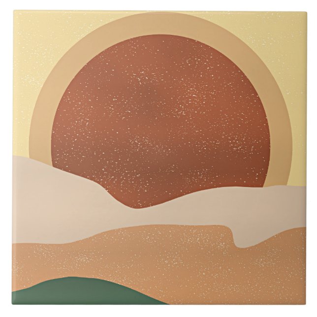 Abstrakt Soluppgång, minimalism, Kakelplatta (Framsidan)