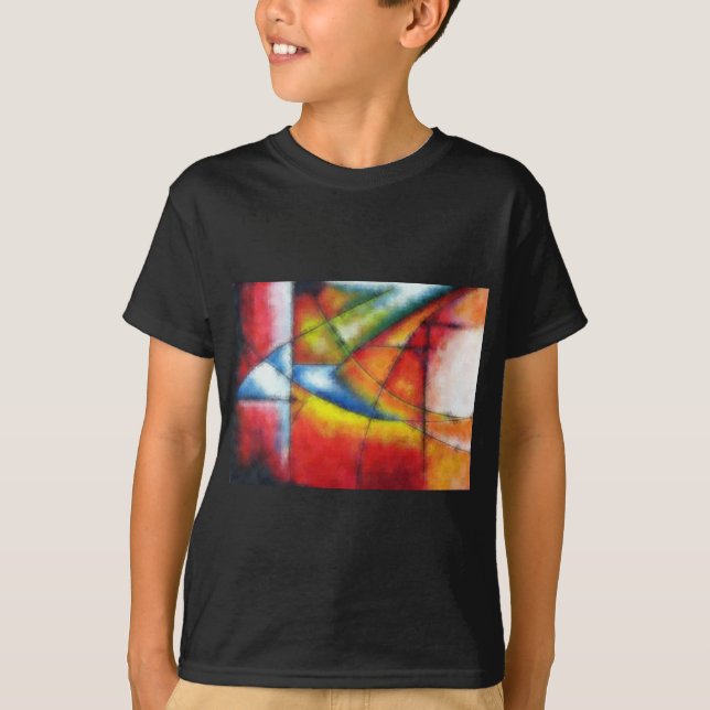 abstrakt som målar röd gult grönt blå tee shirt (Framsida)