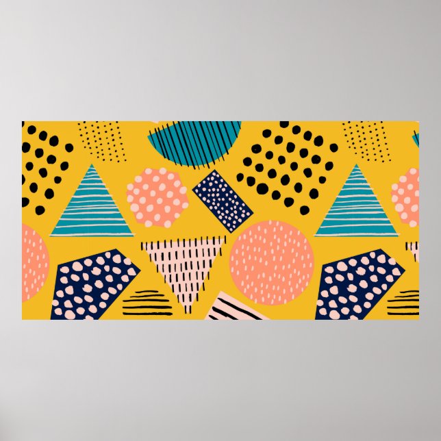 Abstrakt sömlös mönster med olika former och poster (Framsidan)