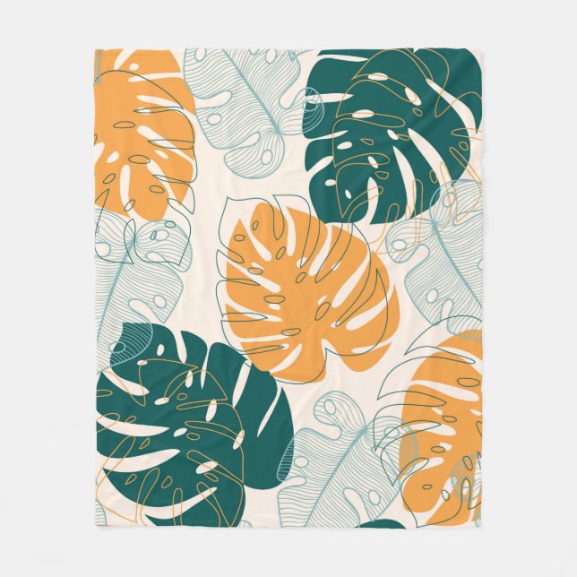 Abstrakt sömlös mönster med tropiska löv och fleecefilt (Framsidan)