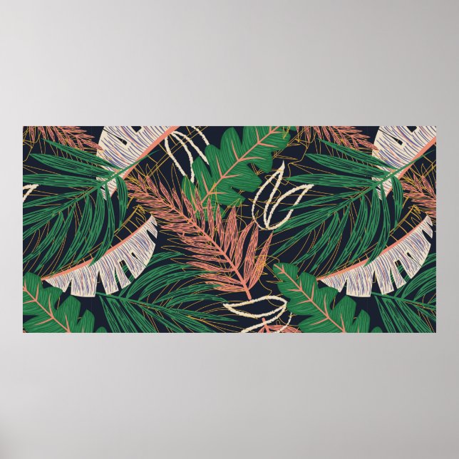 Abstrakt sömlös mönster med tropiska löv på poster (Framsidan)