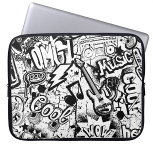 Abstrakt, sömlös, svart och vit tecknad graffiti laptop fodral
