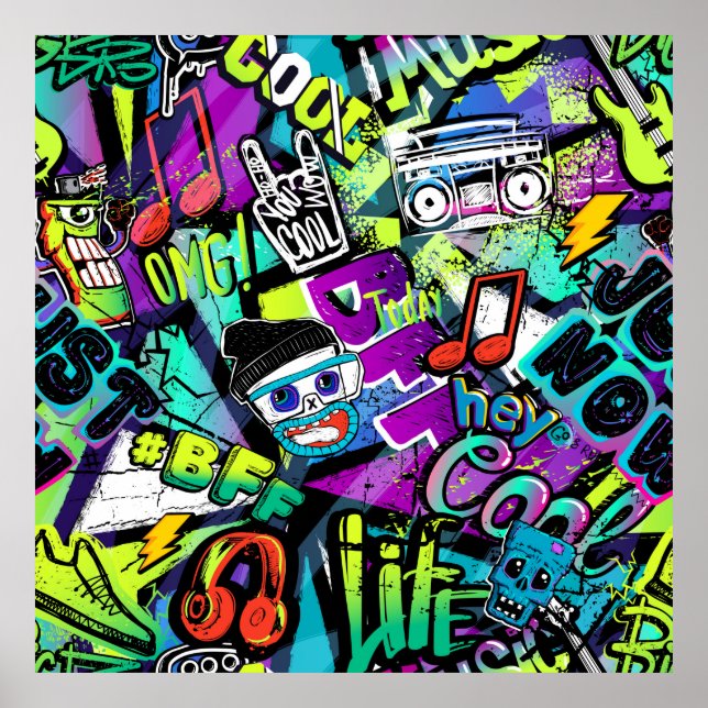 Abstrakt sömlös tecknad mönster. Upprepad med m Poster (Framsidan)