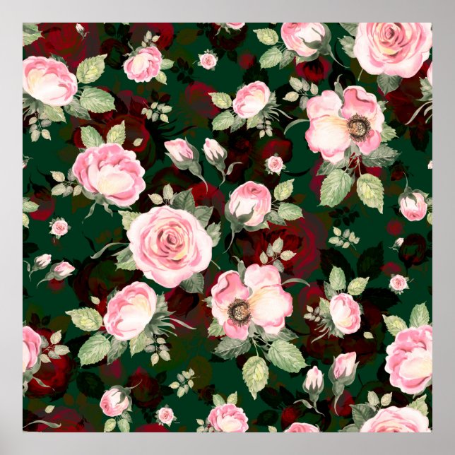 Abstrakt Sömlös underbar mönster-ritad blomning el Poster (Framsidan)