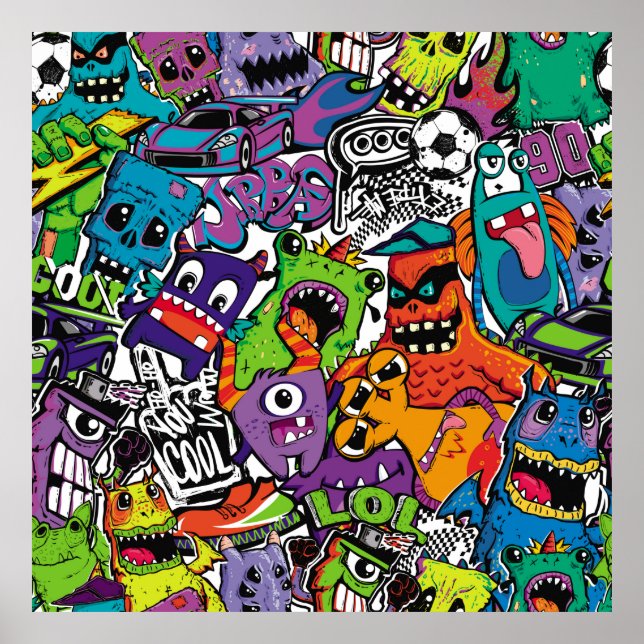 Abstrakt sömlösa tecknader monster. Tecknad mutant Poster (Framsidan)