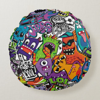 Abstrakt sömlösa tecknader monster. Tecknad mutant Rund Kudde