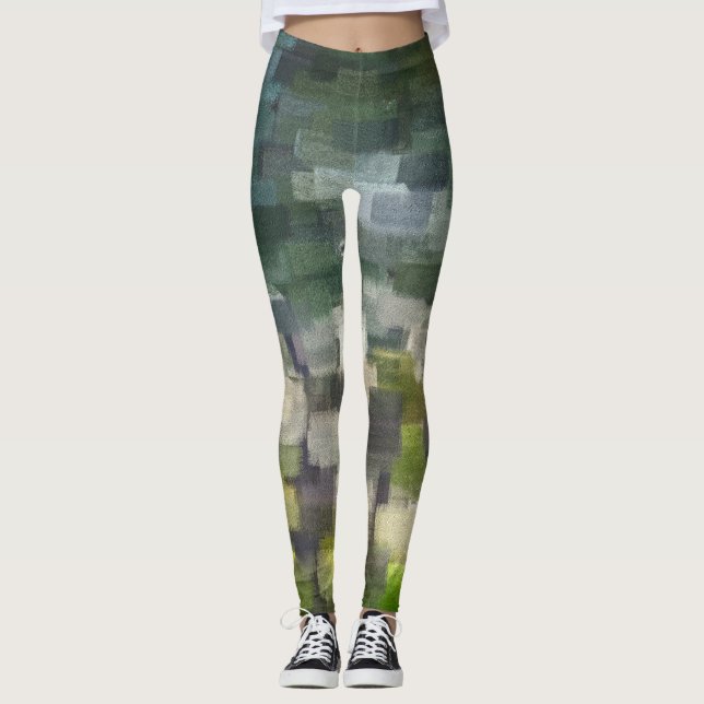 Abstrakt sommar grön tegel leggings (Framsida)