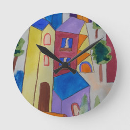 Abstrakt Sommarbyn Rund Klocka