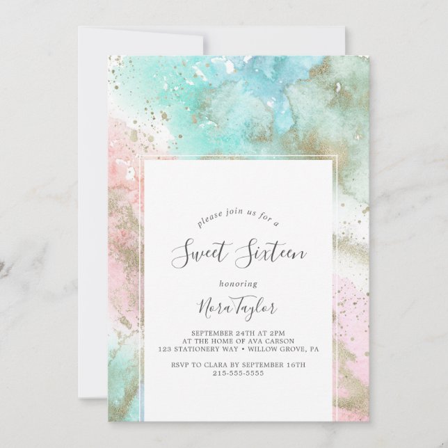 Abstrakt Sommarfärgen Sweet sixteen Birthday Inbjudningar (Framsida)