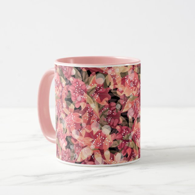 Abstrakt söt vacker rosa blommor blomsterdesign mugg (Framsida vänster)