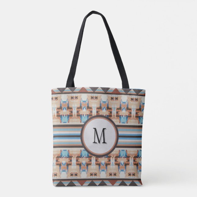 Abstrakt Southwest Blue och Brown Tote Bag Tygkasse (Baksida)