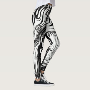 Abstrakt Spiral Art Black & White Swirling Bläck Leggings