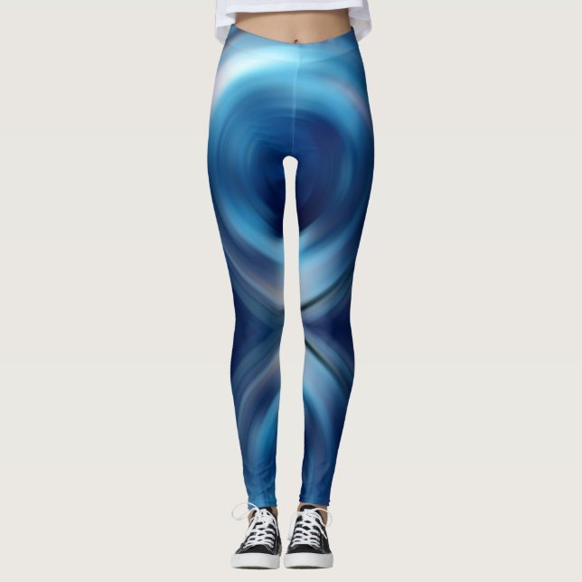 Abstrakt Spiral Blue Gradient Digital Art Leggings (Framsida)