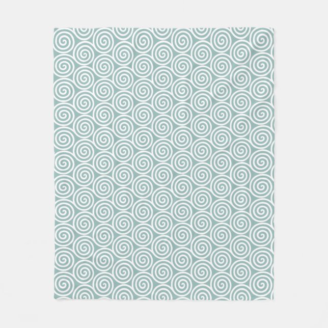 Abstrakt Spiral Circles in Silvery Blue & White Fleecefilt (Framsidan)