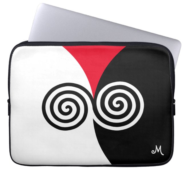 Abstrakt Spiral-cirklar på Black Red & White Laptop Fodral (Framsidan)