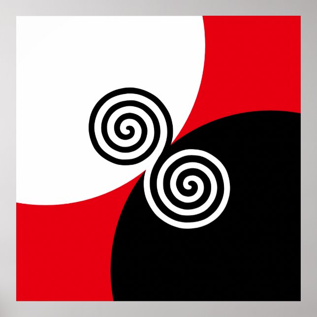 Abstrakt Spiral-cirklar på Black Red & White Poster (Framsidan)