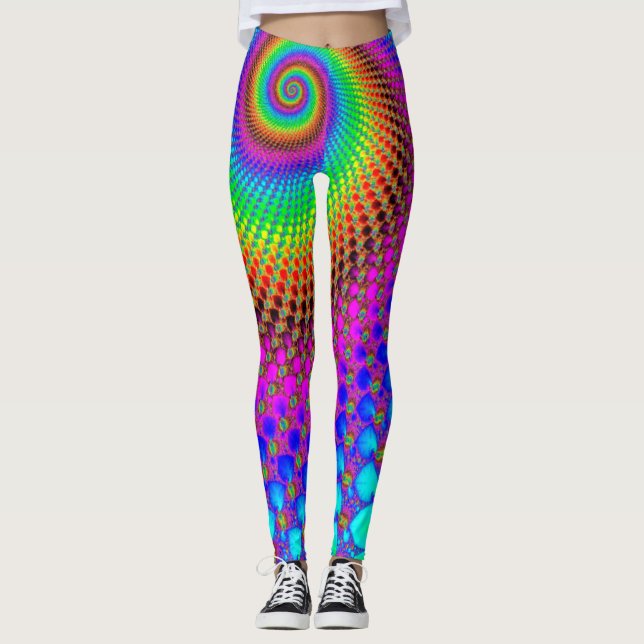 Abstrakt Spiral Fractal - nyare färgad Leggings (Framsida)