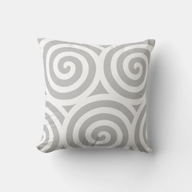 Abstrakt spiral geometrisk form i grått och vitt kudde (Framsida)