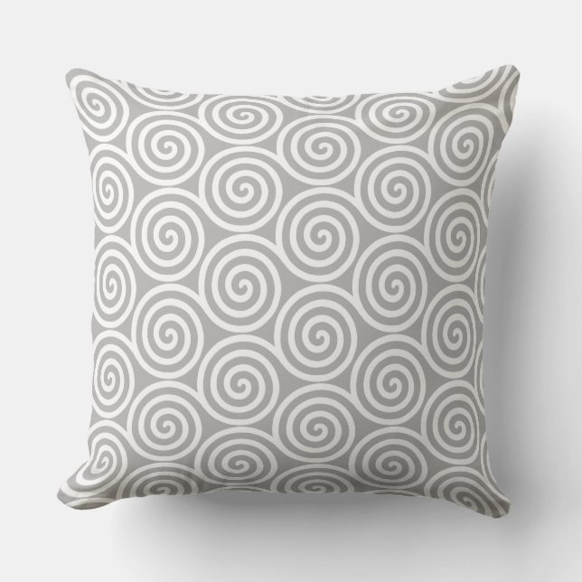 Abstrakt spiral geometrisk mönster i grått och vit kudde (Framsida)