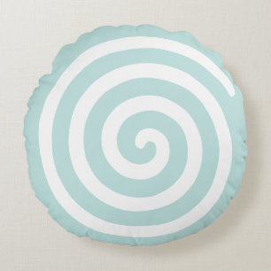 Abstrakt Spiral i Light Blue & White Rund Kudde