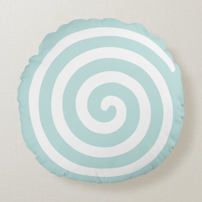 Abstrakt Spiral i Light Blue & White Rund Kudde (Framsidan)