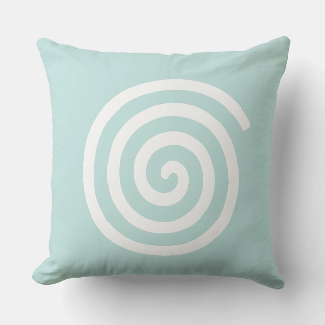 Abstrakt spiral i ljust blå och vit kudde (Framsida)
