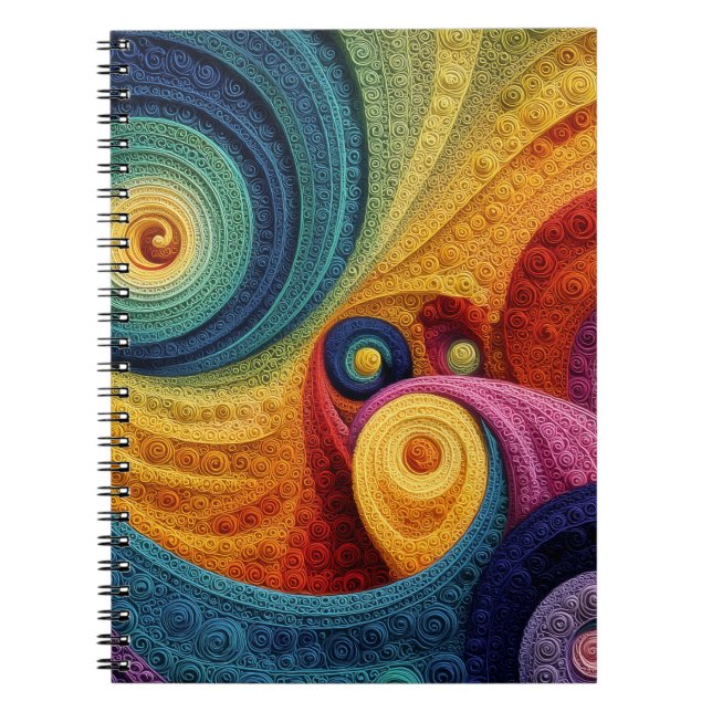 Abstrakt Spiral Mönster Färgrik 3D Virvel Textur Anteckningsbok (Framsidan)