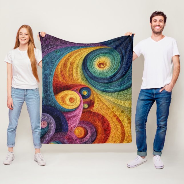 Abstrakt Spiral Mönster Färgrik 3D Virvel Textur Fleecefilt (På plats)