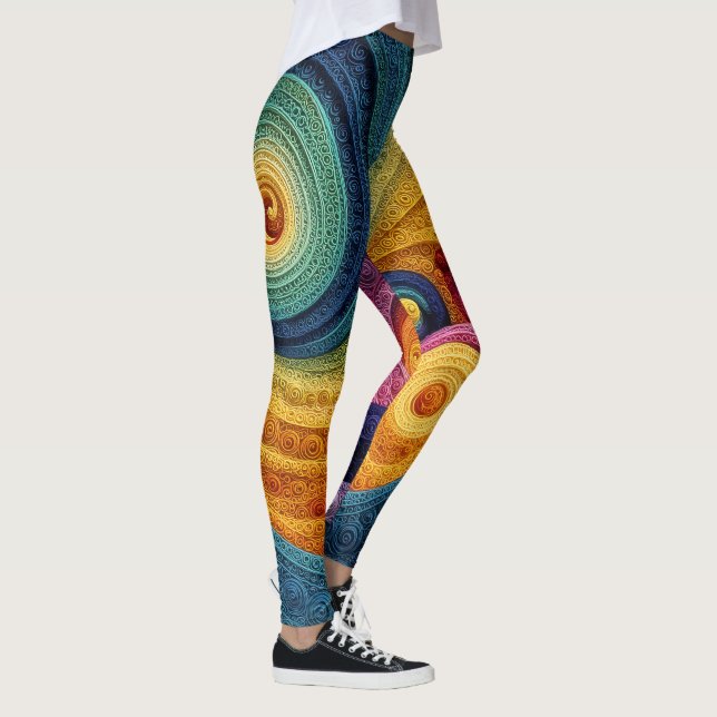 Abstrakt spiralformad färgrik 3D-virvelstruktur Leggings (Höger)