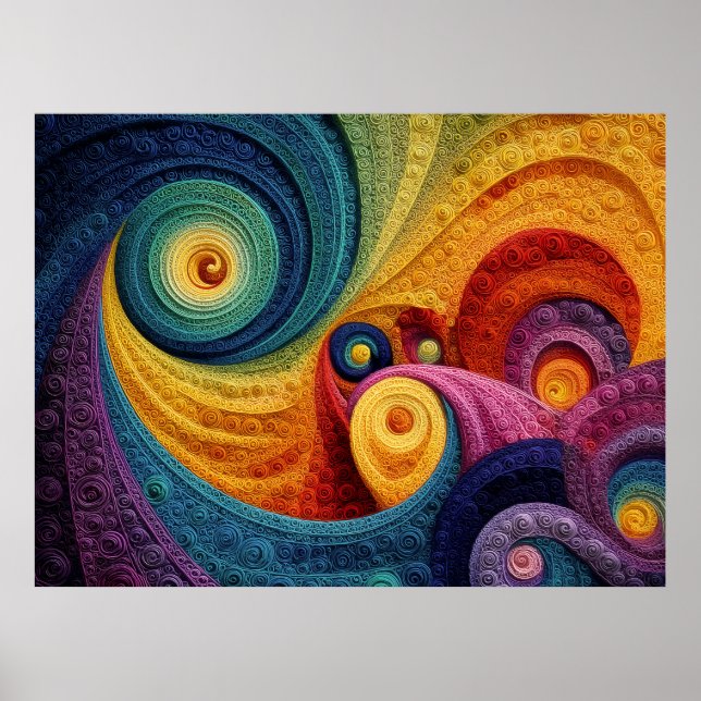 Abstrakt spiralformad färgrik 3D virvelstruktur Poster (Framsidan)