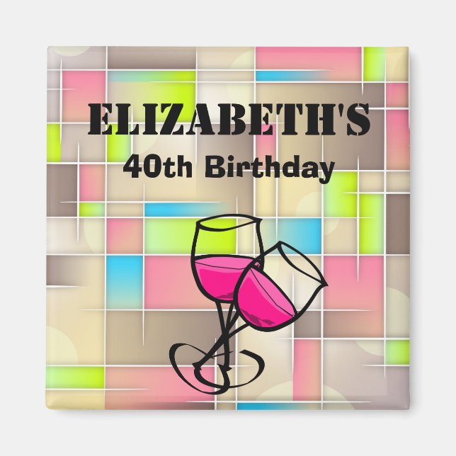 Abstrakt Squares Geometric Mönster Birthday Magnet (Framsidan)