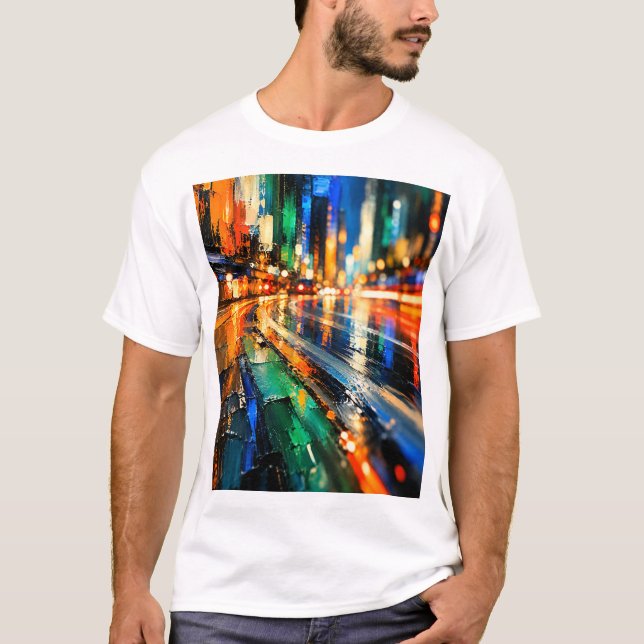 Abstrakt Stad Natt T Shirt (Framsida)