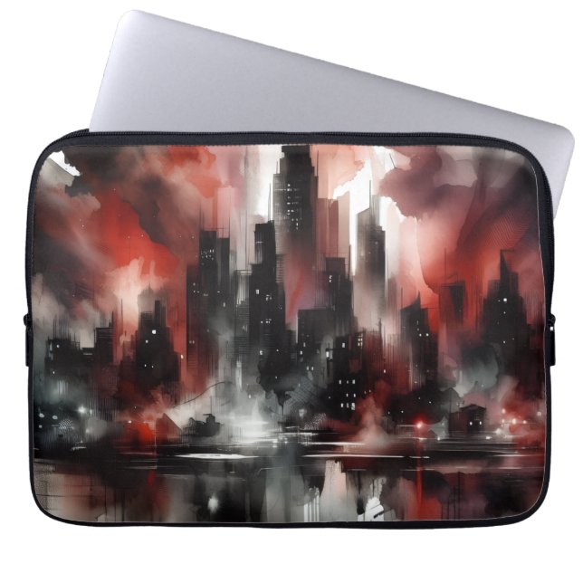 Abstrakt Stadsscen Canvas Konsttryck Laptop Fodral (Framsidan)
